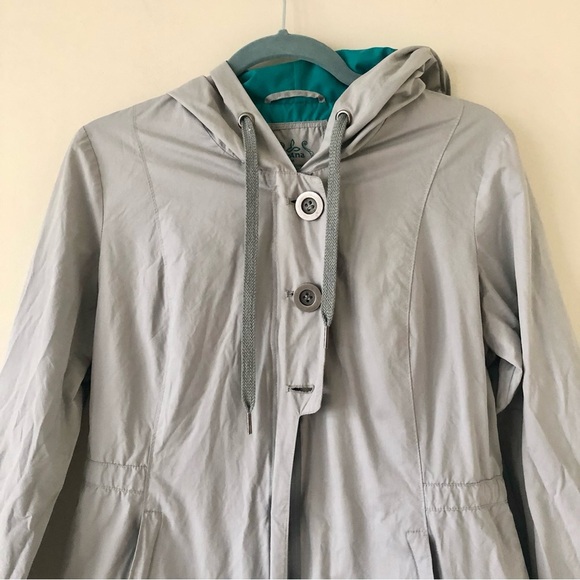 PrAna Gray and Teal Abby Lightweight Hooded Windbreaker Rain Jacket Size Medium - Picture 3 of 15